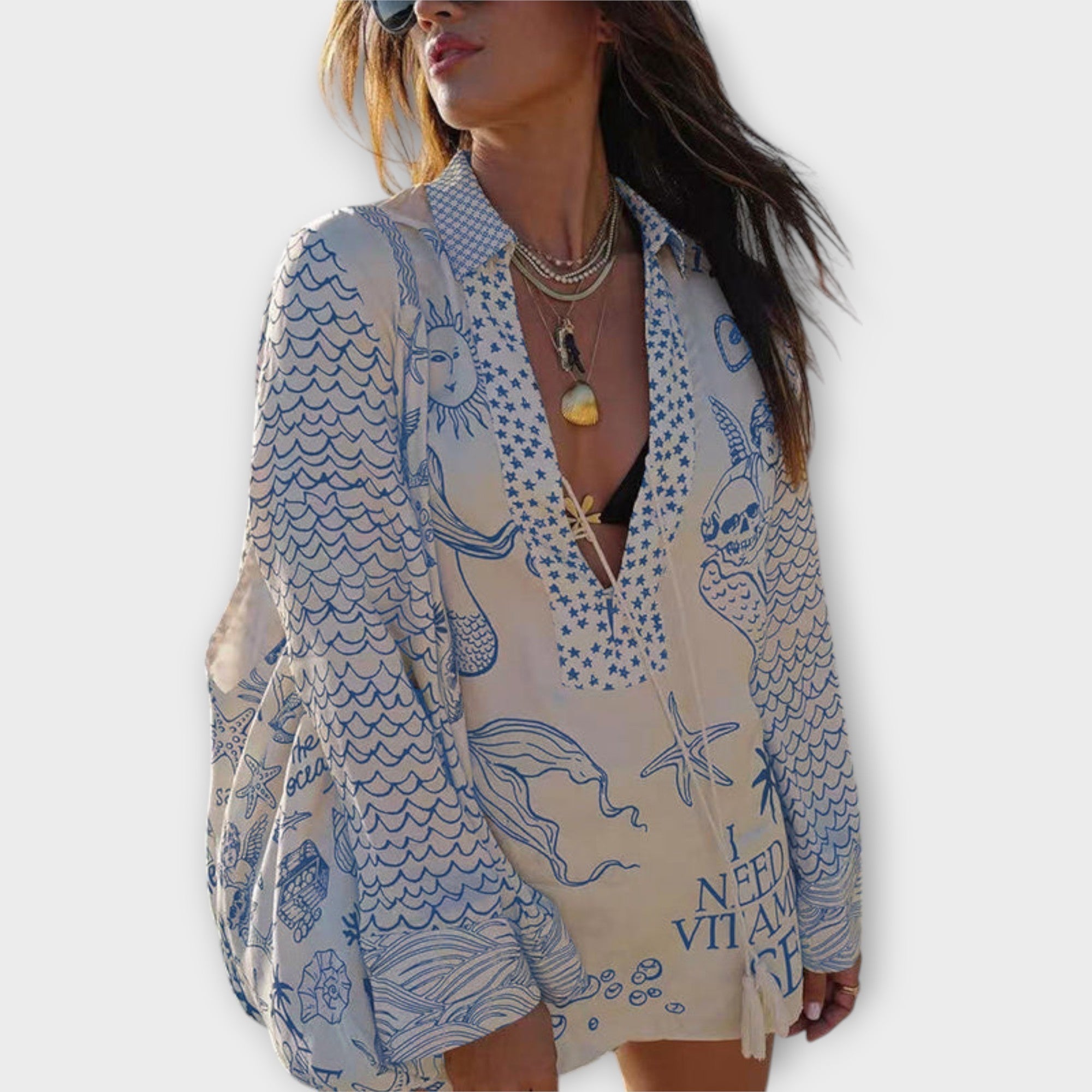 Liv - Satijnen Wasser Quasten Shirt en Shorts Set