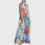 Vida - Stylish Plissé Halter Rugloze Midi-jurk met Bandontwerp