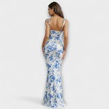 Thalia - Bloemenprint Prom Jurk met Geknoopte Schouderbanden