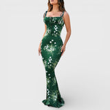 Thalia - Bloemenprint Prom Jurk met Geknoopte Schouderbanden