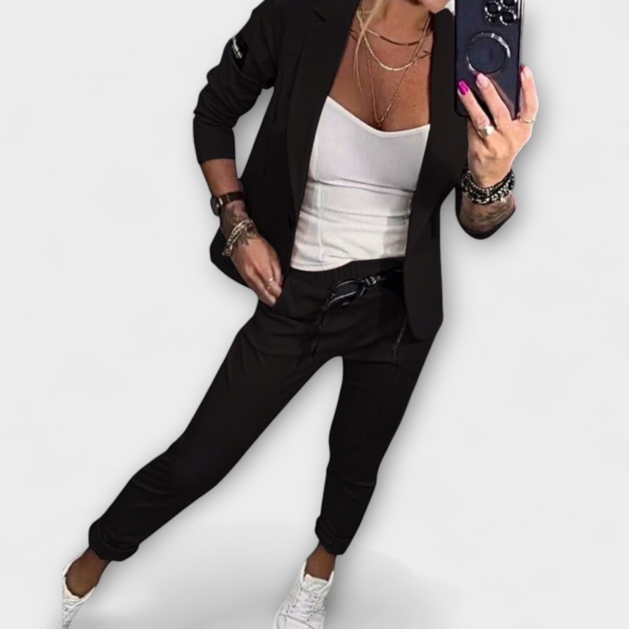 Malou - Gecoördineerde set van top, jas en broek