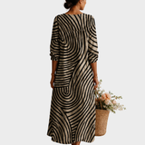 Sterre™ | Boho Jurk Zwart-Ecru met Golfpatroon