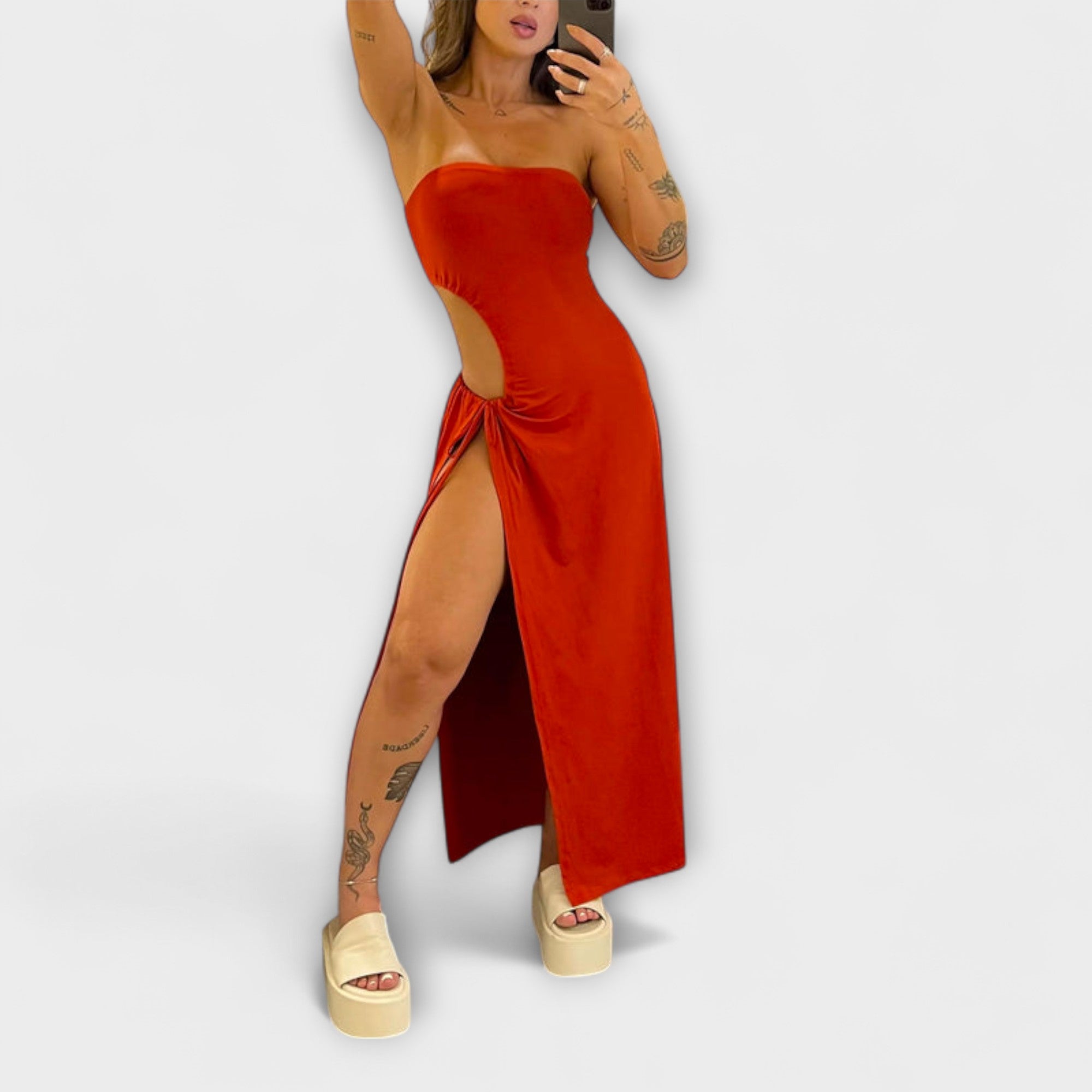 Winona - Bandeau-Tie Bodycon Jurk met Zijsplitten