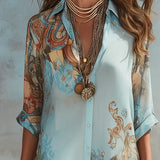 Mara™ | Lange Zomerjurk met Print en Overhemdkraag