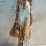 Mara™ | Lange Zomerjurk met Print en Overhemdkraag