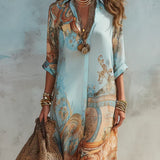 Mara™ | Lange Zomerjurk met Print en Overhemdkraag