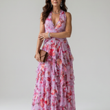 Nori | Halterneck Rüschentop Floral Maxikleed
