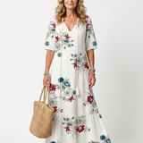 Maeva | Verspreide Bloemen Tassel Strik Midi Jurk