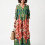 Sloane | Gemengde Print V-Hals Pocket Midi Jurk