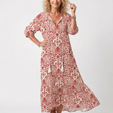 Noelle | Ornate Print Tassel Tie Midi Dress