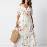 Noa | Zachte Bloemen Tiered Tassel Midi Jurk
