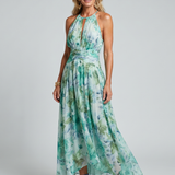 Portia | Vouwbare Halter-Soft-Bloemenpatroon-Midikleed