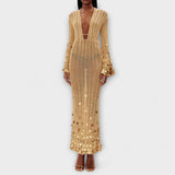 Kathleen - Gouden Brei Maxi Jurk van Dolly