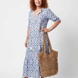 Ottoline | Tassel Tie Neck Geprinte Midi Jurk