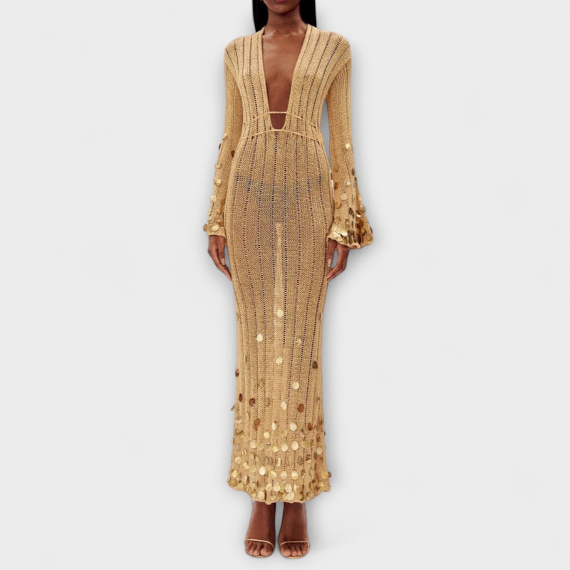 Kathleen - Gouden Brei Maxi Jurk van Dolly