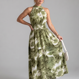 Olivia | Midi-jurk met geplooide taille en abstracte print