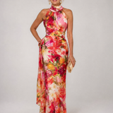 Elisabetta | Halternek Bloemenpatroon Maxi-jurk