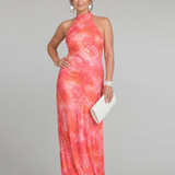 Coraline | Haltermaxi-jurk met printpatroon