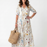 Sylvie | Botanische Print Tassel Tie Midi Jurk
