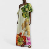 Skylar - Maxikleed met bloemenprint, schuin decolleté en puffmouwen