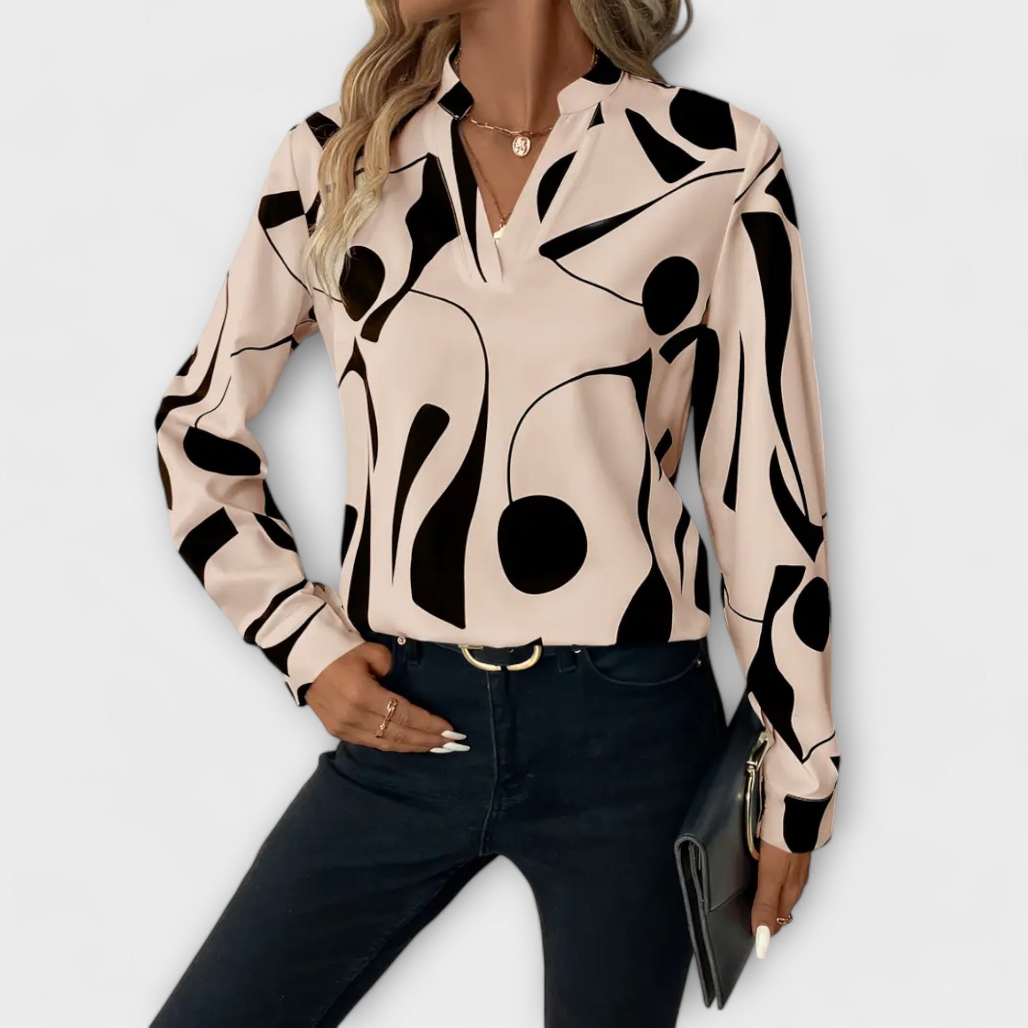 Edith - Elegante langärmelige blouse met spitse halslijn