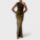 Elegante Eén-Schouder Plissé Maxi Jurk
