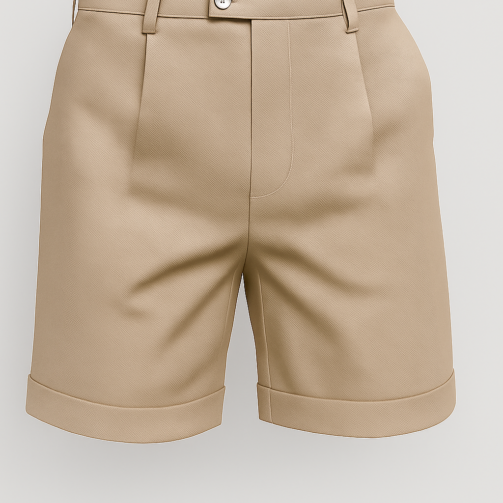 Heren shorts met plooien en zakken – beige en veelzijdig