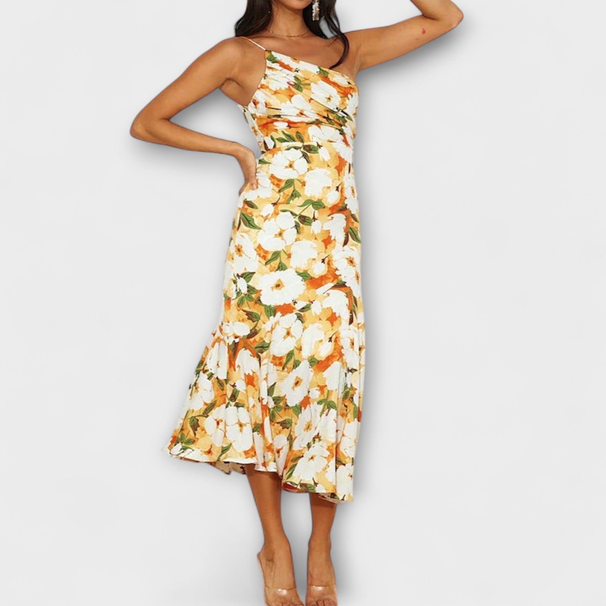 Tabea - Asymmetrische Bloemenprint Jurk