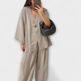 Jacqueline - Casual V-hals Top en Broek Duo