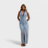 Lacey - Mid Wash Denim Maxikleed