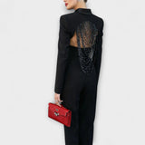 Noa - Zwart Parelbelegd Rugloos Korte Blazer Set