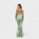 Thalia - Bloemenprint Prom Jurk met Geknoopte Schouderbanden