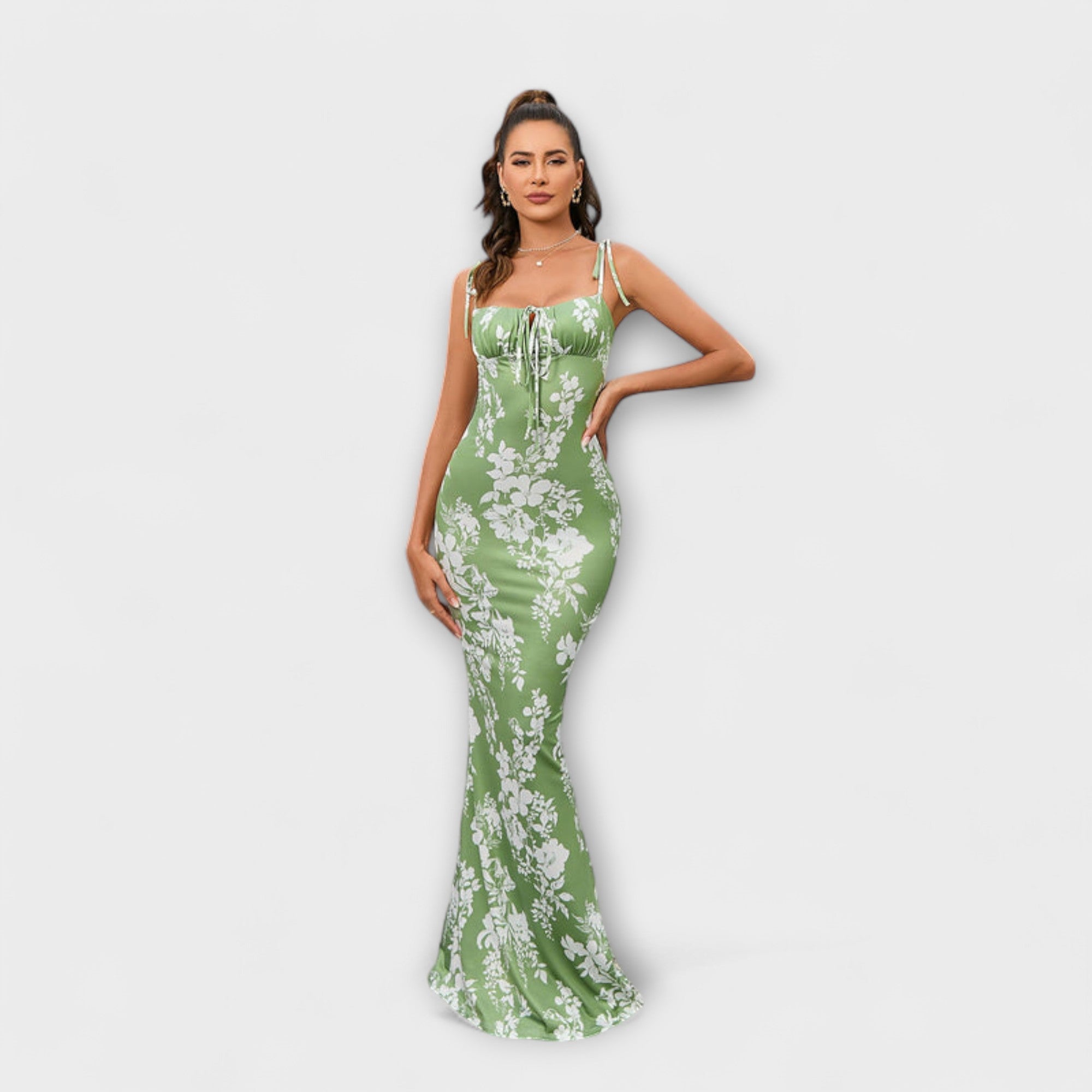 Thalia - Bloemenprint Prom Jurk met Geknoopte Schouderbanden