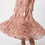 Noelle | Ornate Print Tassel Tie Midi Dress