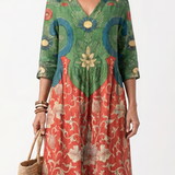 Sloane | Gemengde Print V-Hals Pocket Midi Jurk