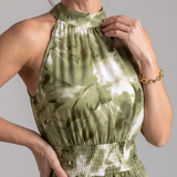 Olivia | Midi-jurk met geplooide taille en abstracte print
