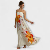Michelle - Sweetheart Maxi Jurk in Oranje Bloem
