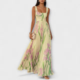 Gevouwen bloemrijke chiffon maxidress