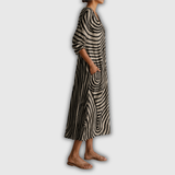 Sterre™ | Boho Jurk Zwart-Ecru met Golfpatroon