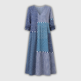 Vera™ | Boho Jurk Blauw met Retro Patchwork