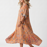 Remi | Notch Hals Gedrukt Oversized Pocket Midi Jurk