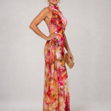 Elisabetta | Halternek Bloemenpatroon Maxi-jurk
