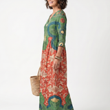 Sloane | Gemengde Print V-Hals Pocket Midi Jurk