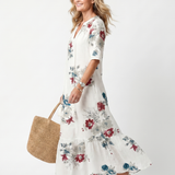 Maeva | Verspreide Bloemen Tassel Strik Midi Jurk