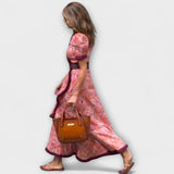 Elegante Roze Maxi-jurk met Korte Mouwen