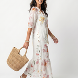 Noa | Zachte Bloemen Tiered Tassel Midi Jurk