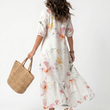 Noa | Zachte Bloemen Tiered Tassel Midi Jurk