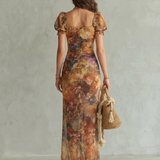 Ciel | Rüschensleeve Rimpel Split Midi Jurk