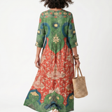 Sloane | Gemengde Print V-Hals Pocket Midi Jurk