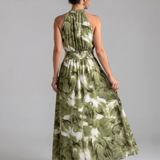 Olivia | Midi-jurk met geplooide taille en abstracte print